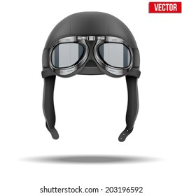 Retro Aviator Pilot Leather Helmet With Goggles. Vintage Object. Vector Illustration. Isolated On White