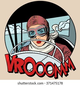 Retro Aviator woman on the plane