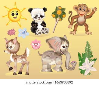 Retro Baby Animal Illustration Vectors - Jointed, posable characters to customize for print, web, apps, media