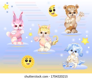 Retro Baby Animal Vector Kit - Jointed, posable characters to customize for print, web, apps, media

