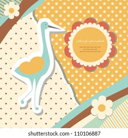 Retro baby art sweet kid pink card for baby invitation, greeting, happy birthday, label, postcard children, congratulations, color illustration, design element, old frame gift banner text vector eps 8