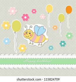 Retro baby art sweet kid pink card for baby boy girl invitation, greeting, happy birthday, label, postcard, congratulations, color children, design element, old frame, gift, banner text vector eps 8