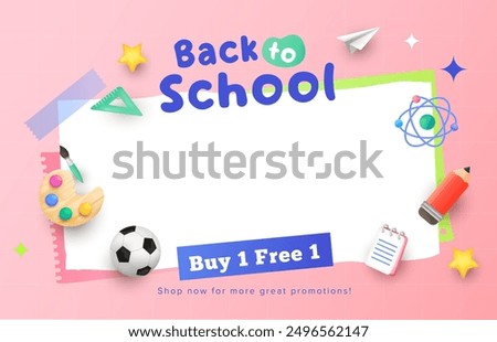 Retro back to school sale background idea. 3d school concept elements. Vector illustration template for banner, website and promotion.