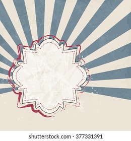 Retro background abstract with blue starburst and beige sticker - announcement template