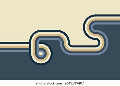 Retro background with abstract curved stripes in blue and cream shades