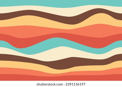 Retro background, Abstract background of groovy Wavy Lines design in 1970s Hippie Retro style.Seventies Style, Groovy Background, Wallpaper. Flat Design, Hippie Aesthetic.