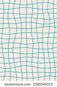 Retro background with abstract psychedelic line checkerboard. Groovy blue checkered pattern. Trendy plaid vector texture in abstract y2k style. Vector graphic for posters and art prints