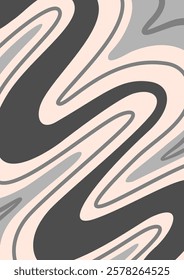 Retro background with Abstract psychedelic wavy pattern. Groovy waves monochrome colors. Trendy twisted liquid texture in abstract y2k style. Vector graphic for posters and art prints