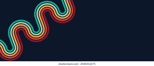 Retro background, Abstract background of rainbow groovy Wavy Line design Hippie Retro style.	