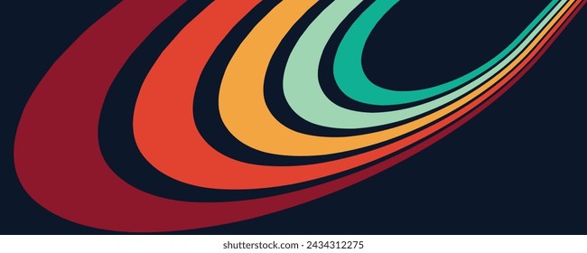 Retro background, Abstract background of rainbow groovy Wavy Line design Hippie Retro style.	