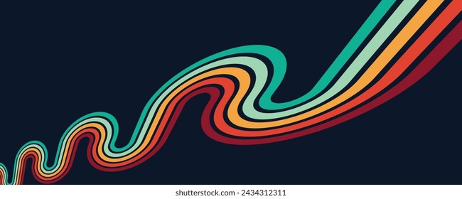 Retro background, Abstract background of rainbow groovy Wavy Line design Hippie Retro style.	