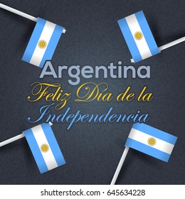 Retro Background, Argentina Greeting Card Design - Spanish Text "Happy Independence Day" at English