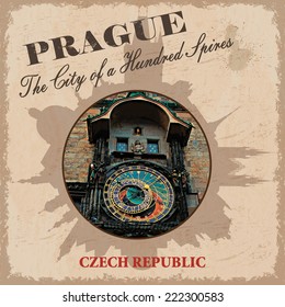 Retro  background with Astronomical Clock. Prague. 