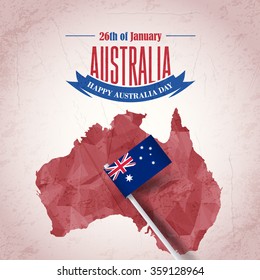 Retro Background of Australia Day and Polygonal Map, National Greeting Card, Grunge Badges Vector Emblem