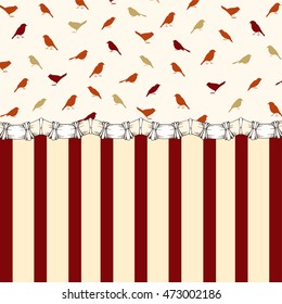 Retro background, Birds and stripes, Vintage background with birds silhouettes and stripes