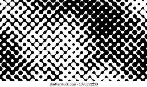 Retro background with black and white dots. Abstract halftone pattern formed by circles of different size. Vector illustration of a monochrome surface. Dotted backdrop.