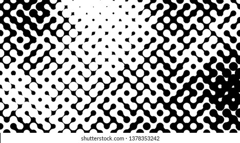 Retro background with black and white dots. Abstract halftone pattern formed by circles of different size. Vector illustration of a monochrome surface. Dotted backdrop.