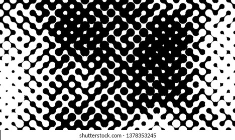 Retro background with black and white dots. Abstract halftone pattern formed by circles of different size. Vector illustration of a monochrome surface. Dotted backdrop.