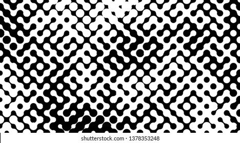 Retro background with black and white dots. Abstract halftone pattern formed by circles of different size. Vector illustration of a monochrome surface. Dotted backdrop.