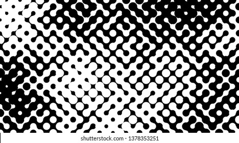 Retro background with black and white dots. Abstract halftone pattern formed by circles of different size. Vector illustration of a monochrome surface. Dotted backdrop.