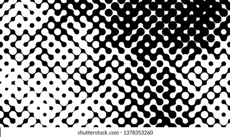 Retro background with black and white dots. Abstract halftone pattern formed by circles of different size. Vector illustration of a monochrome surface. Dotted backdrop.
