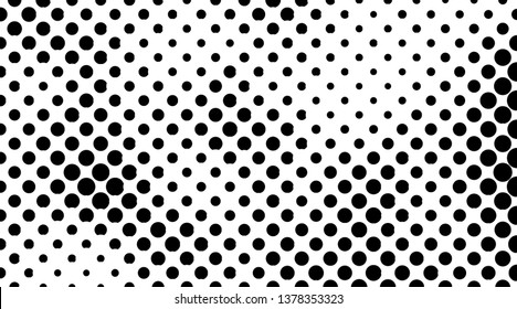 Retro background with black and white dots. Abstract halftone pattern formed by circles of different size. Vector illustration of a monochrome surface. Dotted backdrop.