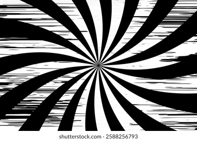 Retro background with black and white rays and spiral with grunge texture. Illustration. Images. Design. Background. 
