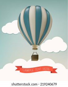 Retro background with a blue air balloon. Vector.