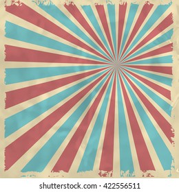 Retro background with blue and red radial rays. Vector background
