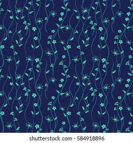 Retro background - branches, leafs and flowers - vector seamless pattern