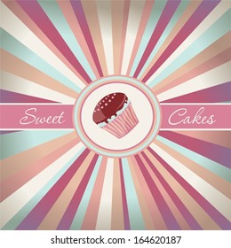 Retro background with cake. Vector