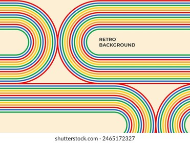Retro background with colorful lines. Groovy striped abstract design poster. Vintage 70s style stripes banner