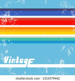 Retro background with colorful lines. Vintage grunge backdrop with color stripes. Vector illustration.