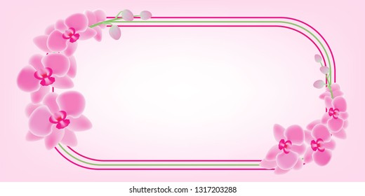  Retro background with colorful orchids. Vector illustration. Vector gradient greeting background with pictorial purple flowers