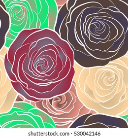 Retro background with colorful roses. Shabby chic illustration. Vector roses seamless pattern.