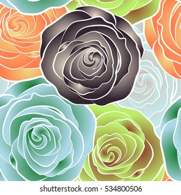 Retro background with colorful roses. Shabby chic illustration. Vector roses seamless pattern.