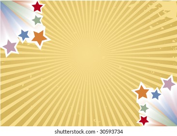 Retro background with colorful stars and vector rays