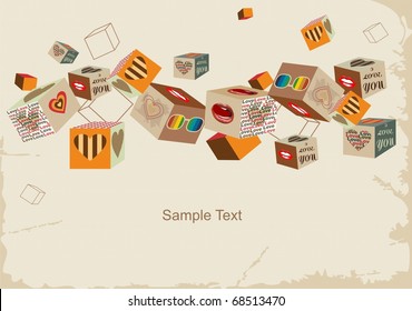 Retro  background with cubes in pictures.
