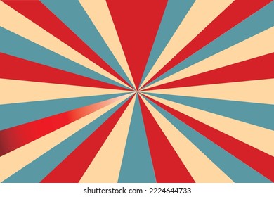 Retro background with curved, rays or stripes in the center. Sunburst or sun burst retro background. Blue and red colors. Vector illustration