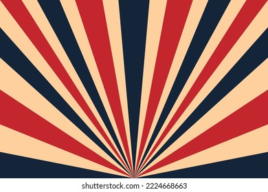 Retro background with curved, rays or stripes in the center. Sunburst or sun burst retro background. Blue and red colors. Vector illustration