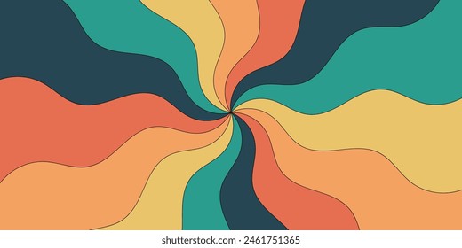 Retro-Hintergrund mit gebogenen Strahlen oder Streifen in der Mitte. Drehende Spiralstreifen. Sonnenausbruch oder Sonnenausbruch Retro Hintergrund. Vektorillustration