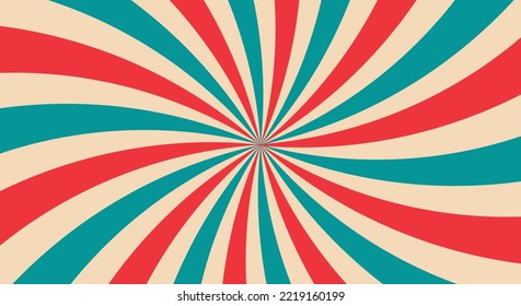 Retro background with curved. Sunburst or sun burst retro background. Turquoise and red colors. 