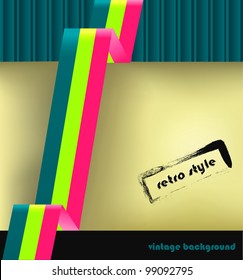 Retro background design with colorful 3d lines on old paper