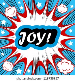 Retro background Design Template boom with word JOY Comic book background