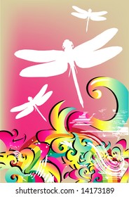 retro background with dragonfly