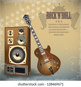 Retro background with electric guitar. Vector.