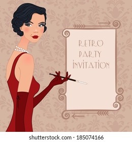 Retro background with flapper girl,  retro party invitation design in 20's style