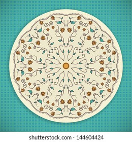 Retro background with floral round ornament. Vector illustration
