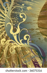retro background with flower and sunrise
