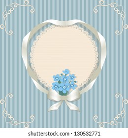 Retro background and forget me not. Vintage card with bouquet and form for your text.